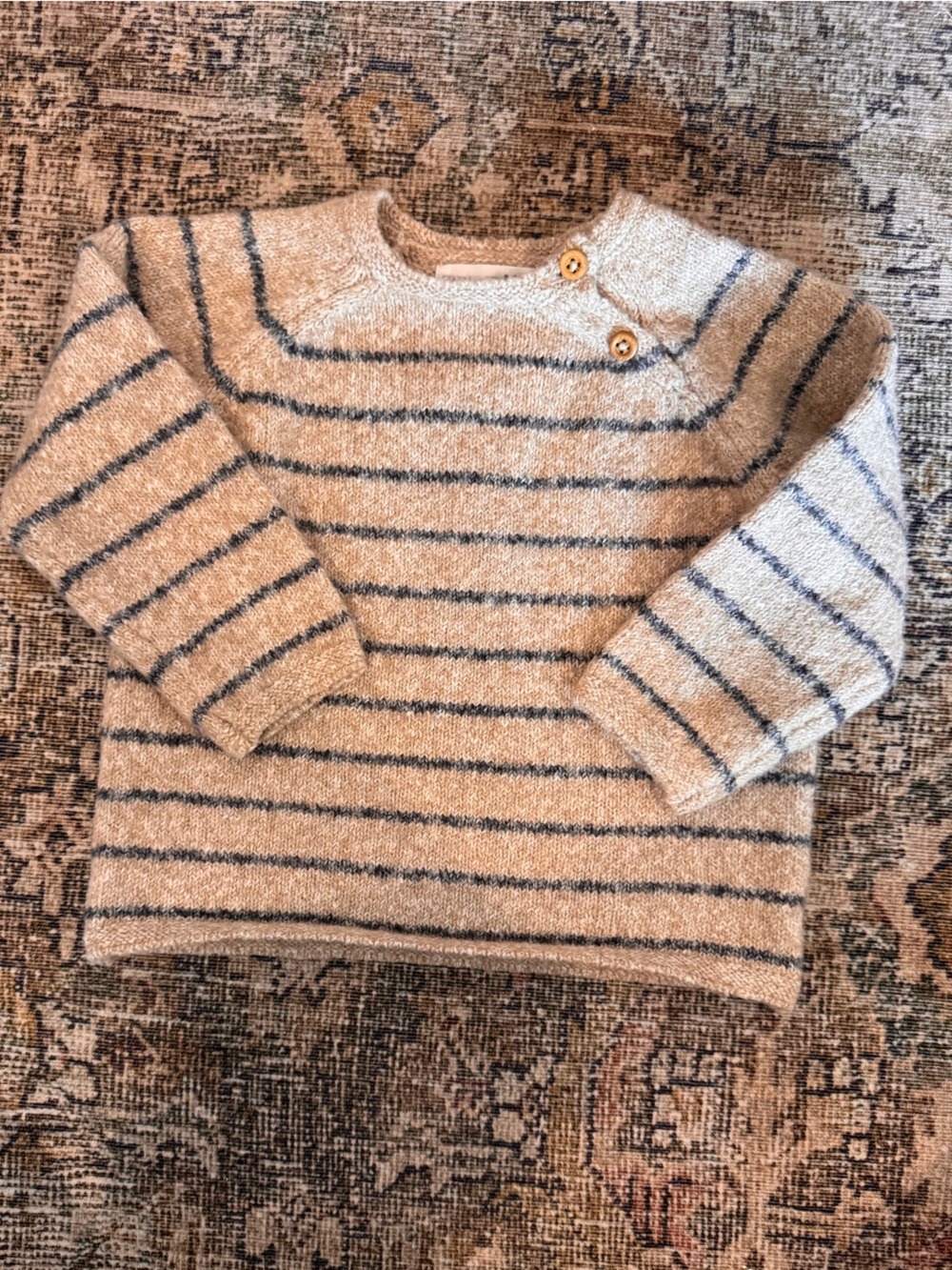 Zara Cream Knit baby sweater with Blue Stripes
